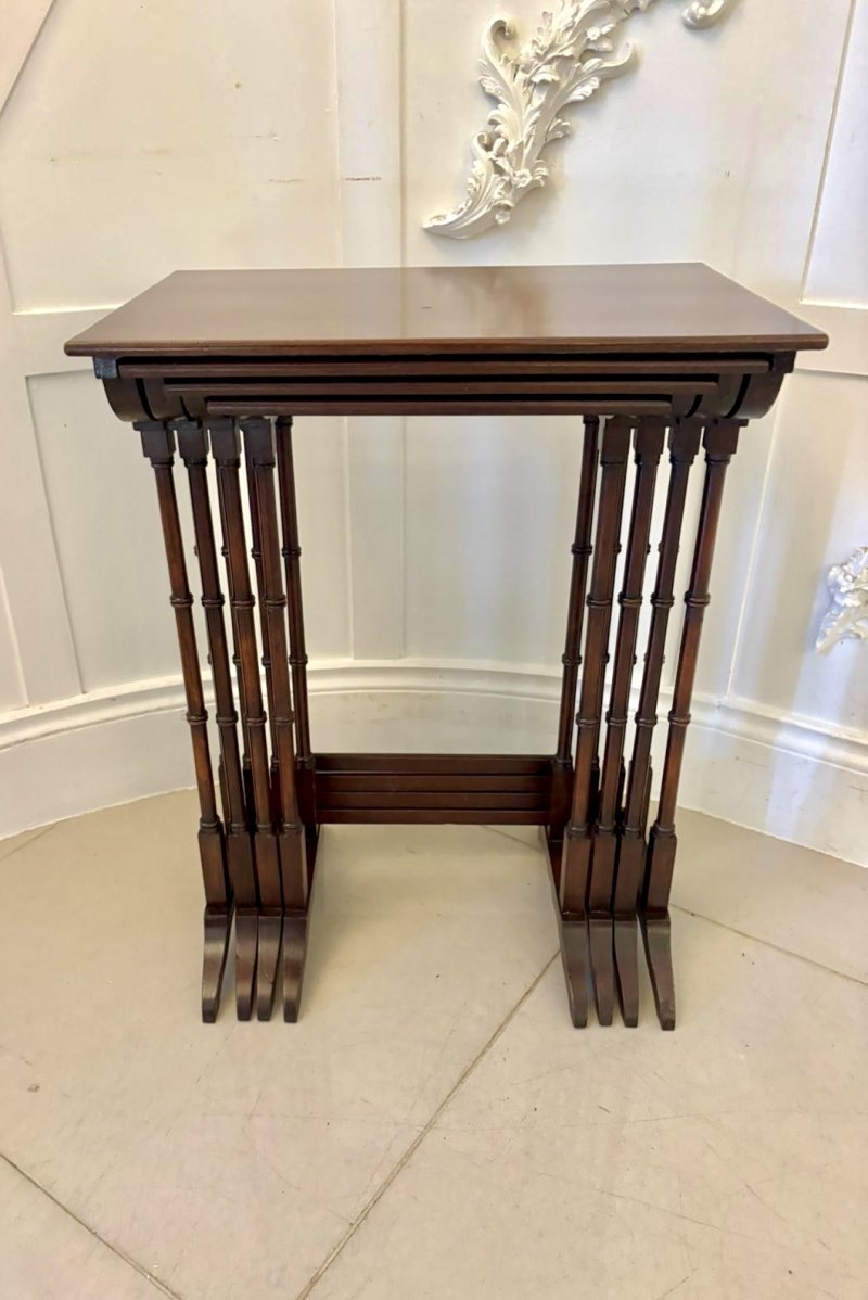 Antique Edwardian Mahogany Quartetto Nest of Tables with Satinwood Inlay - Image 7